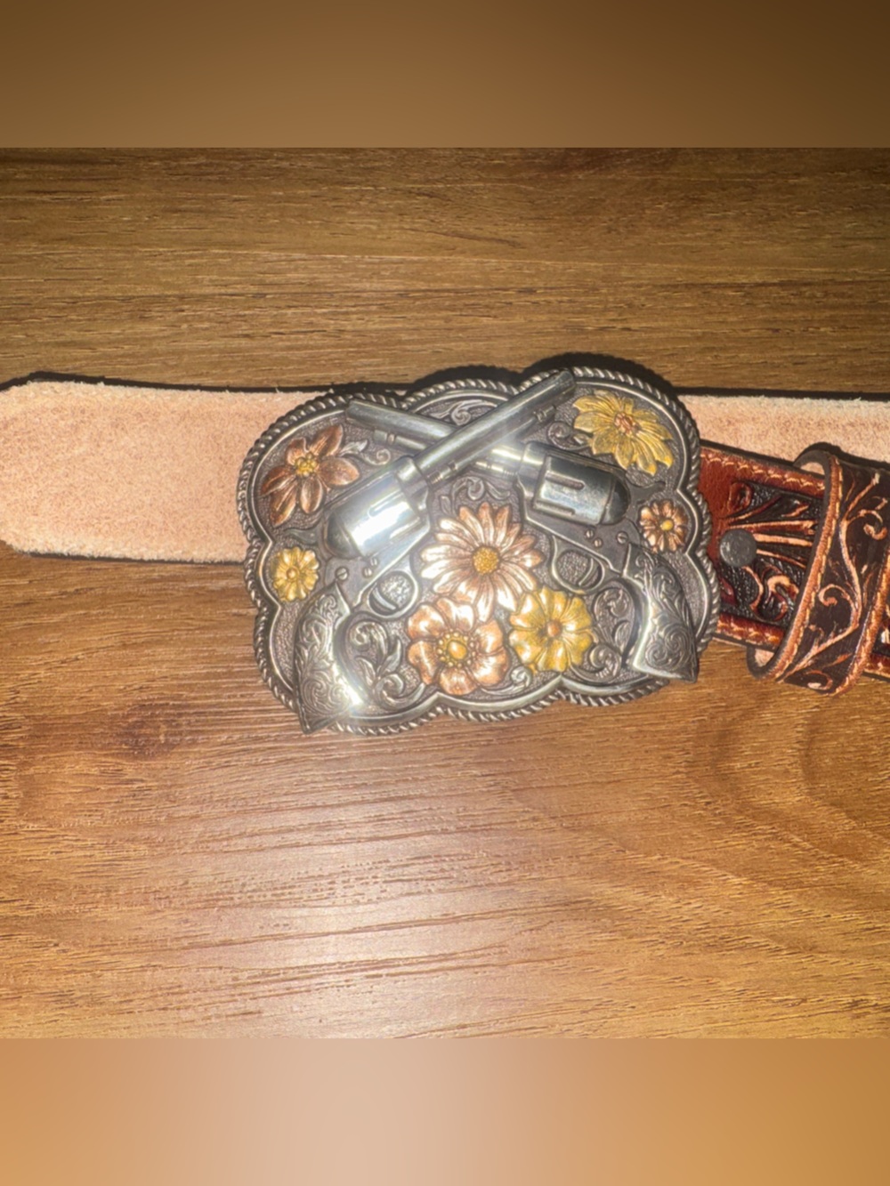 Tony Lama Leather Bandit Queen Belt Buckle Belt Size 36 - Picture 4 of 6